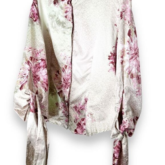 Just Cavalli Pink Green Floral Printed Satin Button Down Shirt Blouse Size 42 - Picture 4 of 11